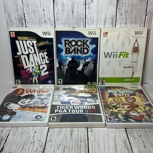 Wii Video Games Lot of 6 Just Dance 2 Rock Band Tiger Woods My Sims Party